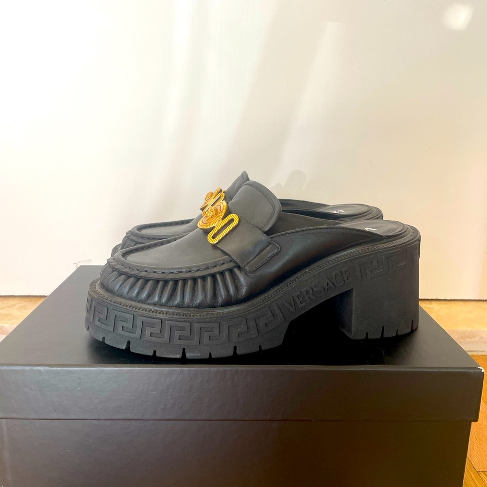 Versace Medusa Platform Mule sandals 8.5 Black designer in box